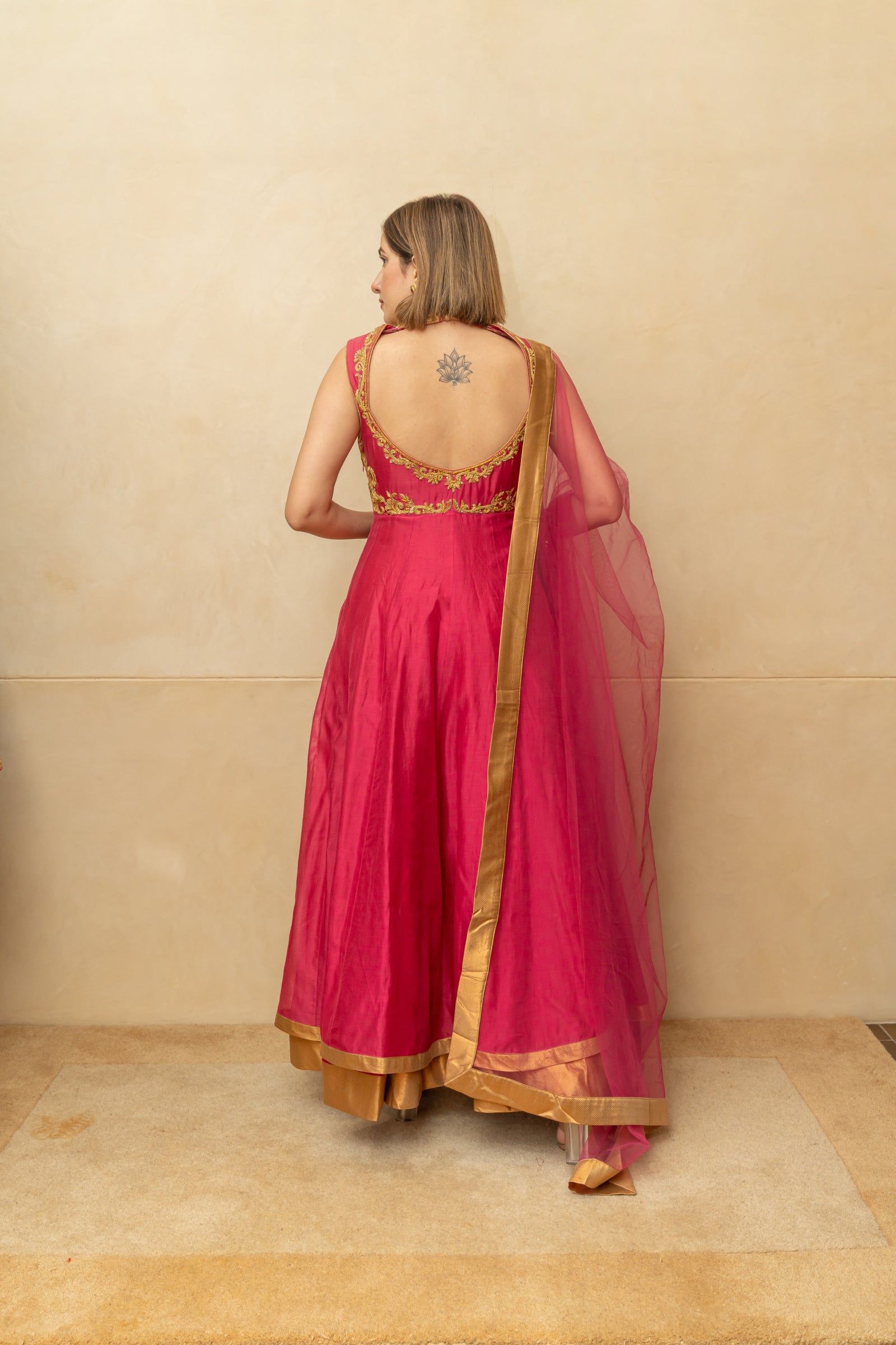Pink and gold Chanderi silk anarkali