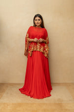 Rouge red cape style lehenga