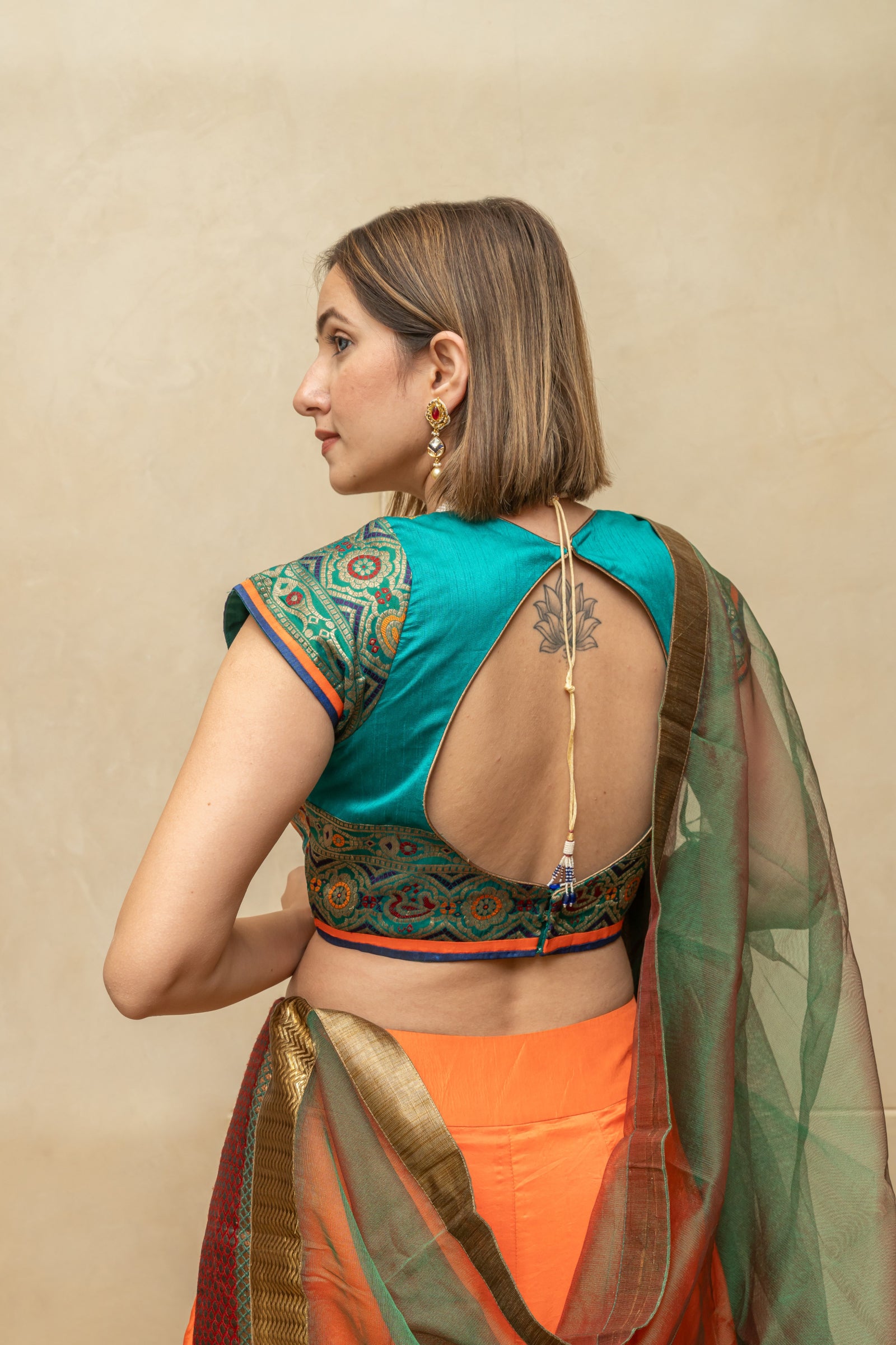 Rama and orange silk simple lehenga set