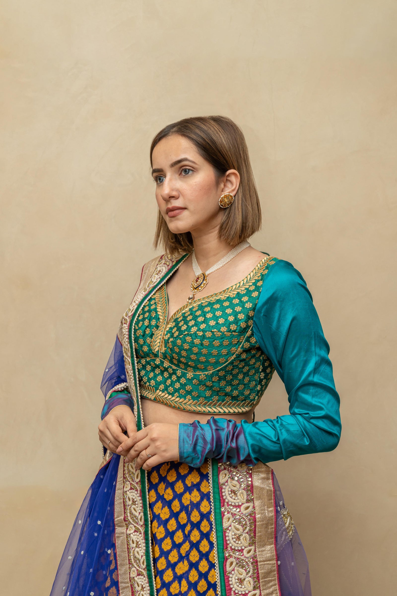Rich rama green silk blouse