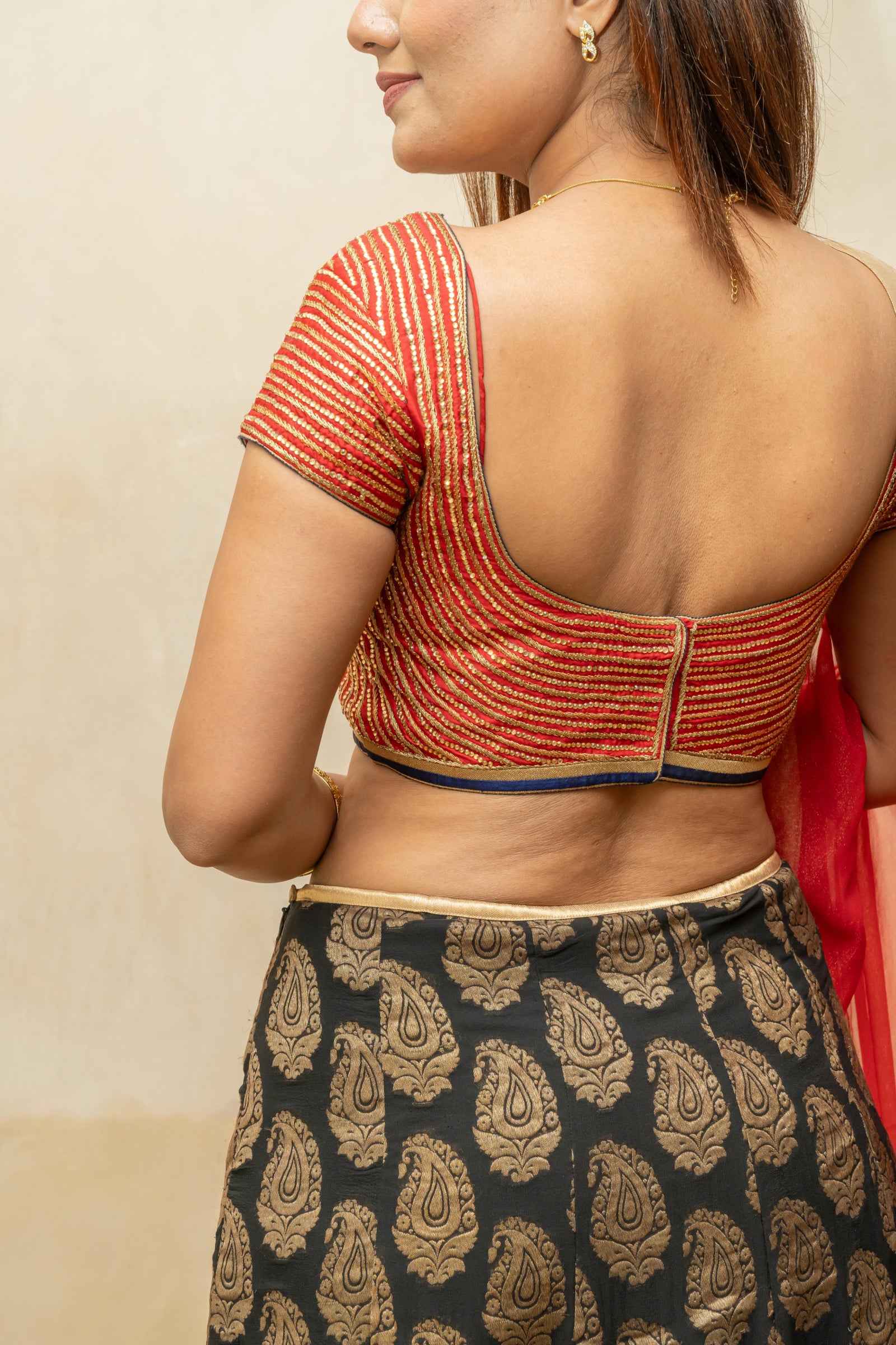 Black and red Banarasi georgette lehenga set