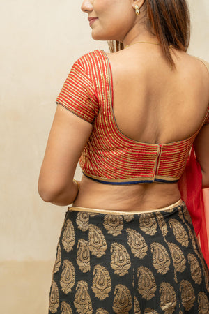 Black and red Banarasi georgette lehenga set