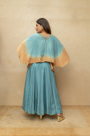 Ash blue soft silk indo western set