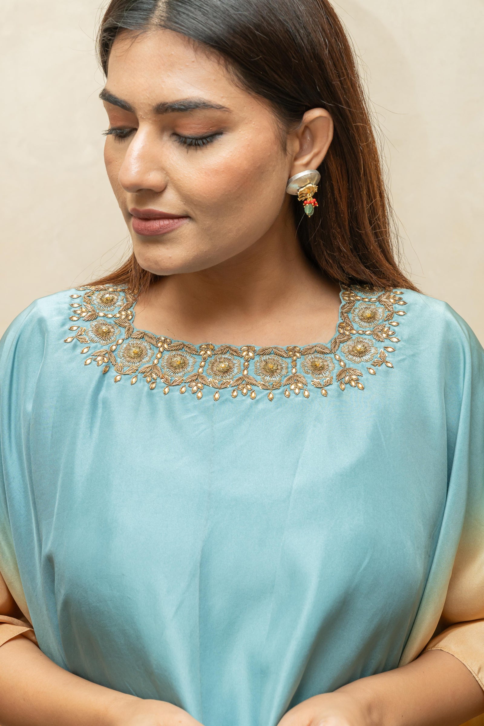 Ash blue soft silk indo western set
