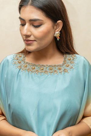 Ash blue soft silk indo western set