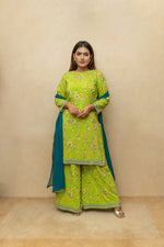 Crepe silk Parsi work shararah suit