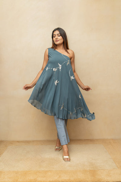 Pencil grey Georgette off shoulder tunic