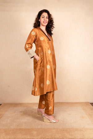 Copper brown banarasi silk co-ord set