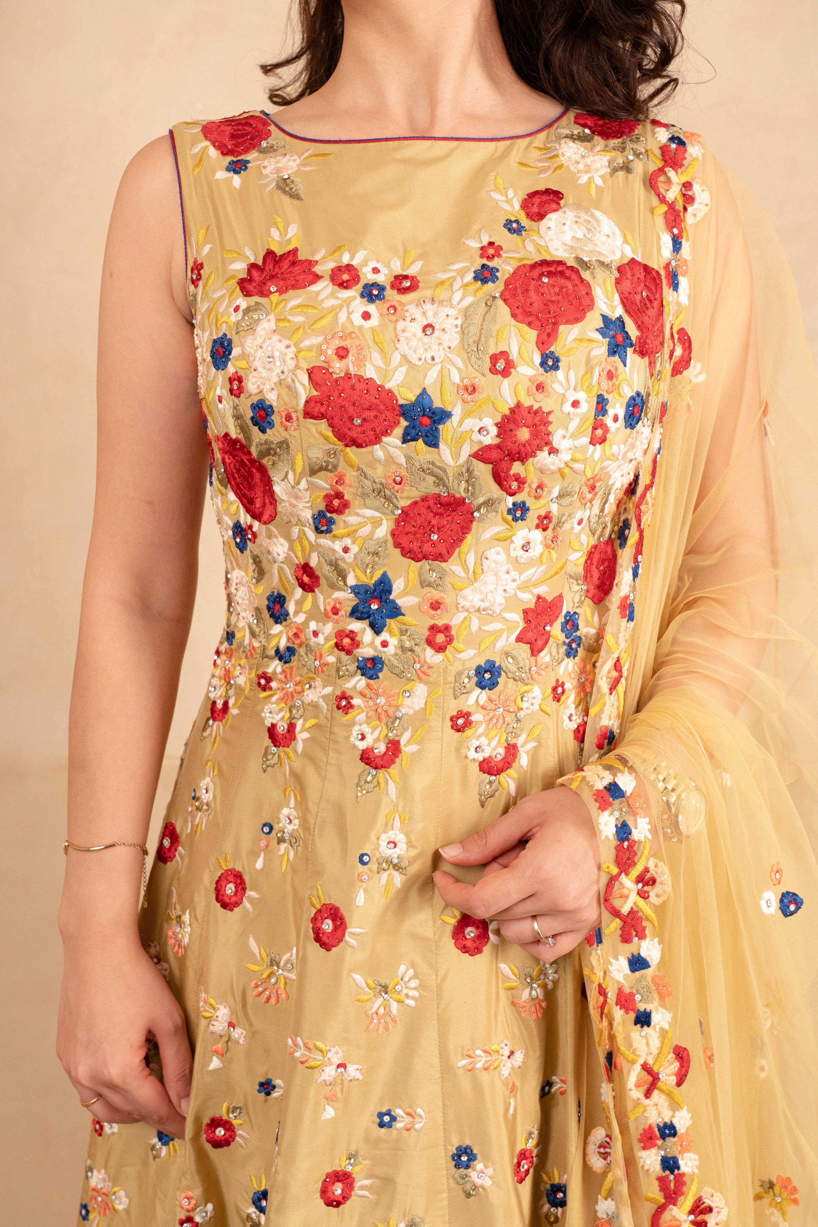 Gold beige indo western anarkali gown