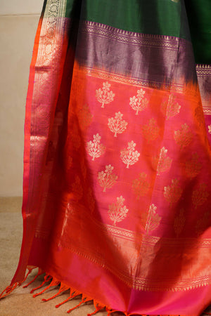 Bottle green soft silk saree