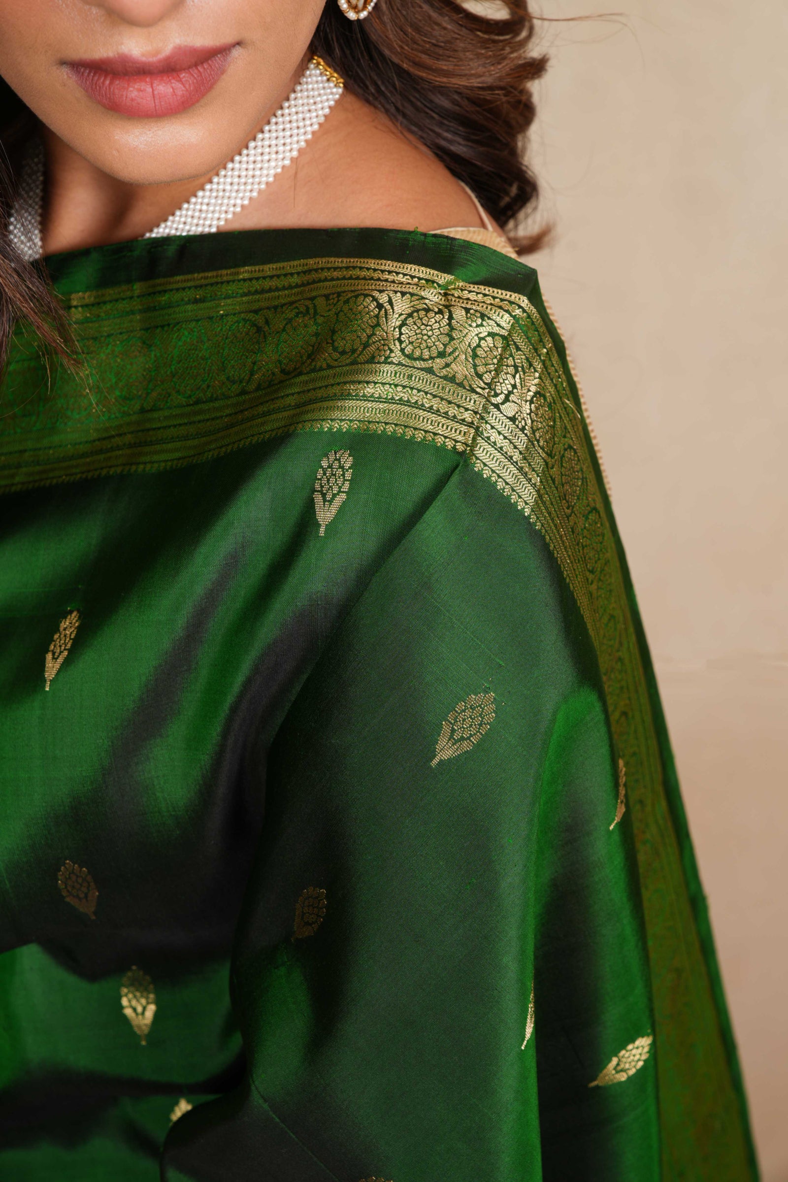 Bottle green soft silk saree