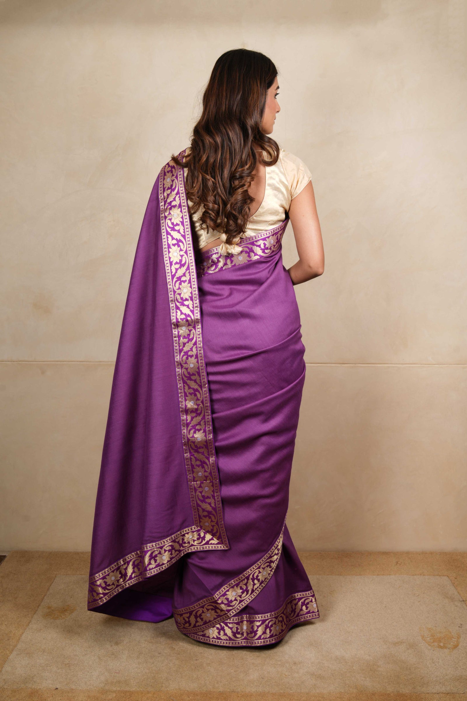 Deep purple moonga silk saree