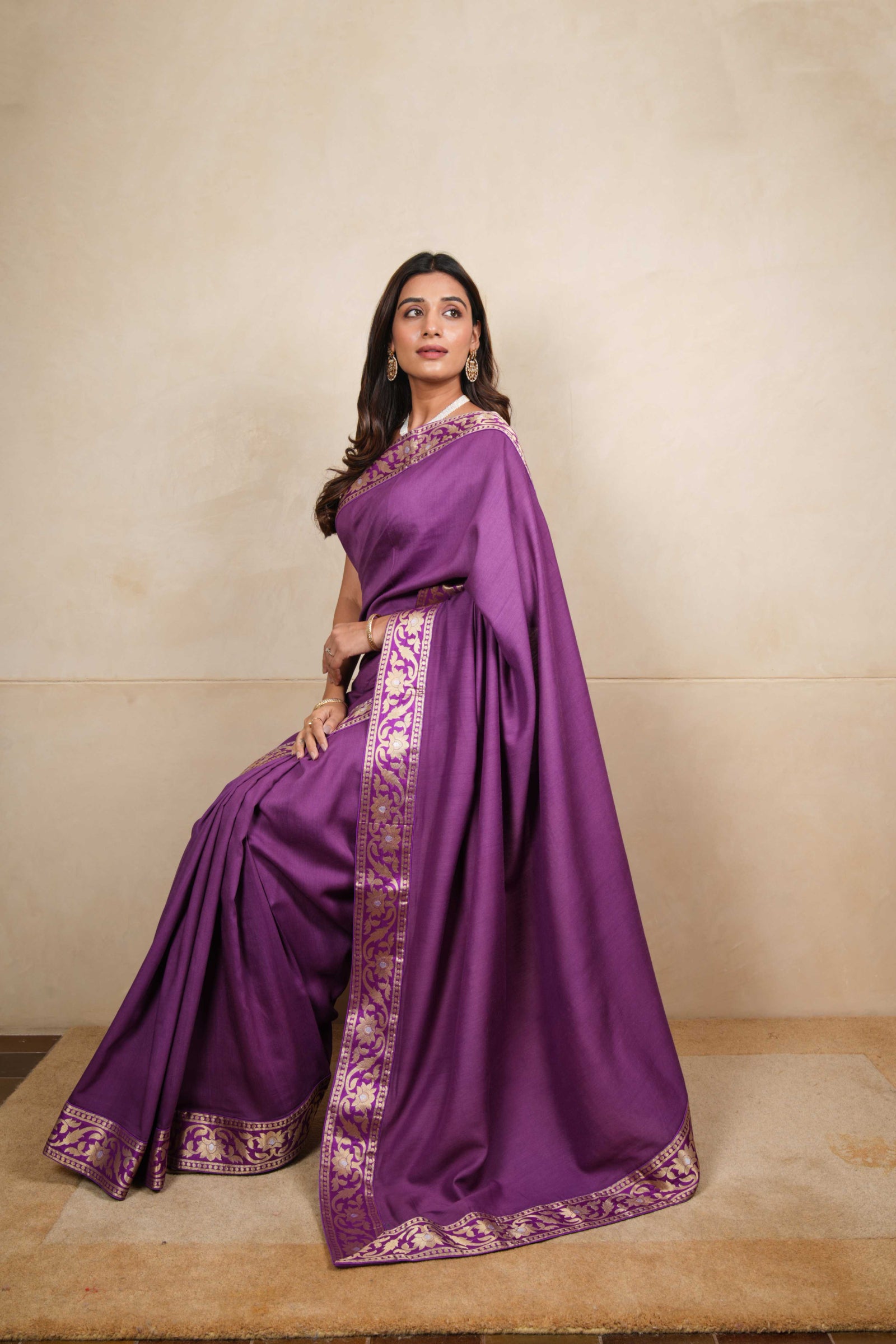 Deep purple moonga silk saree