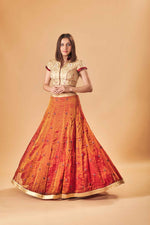 Gold Kin Khaab Indowestern blouse with Tissue silk Parsi work skirt