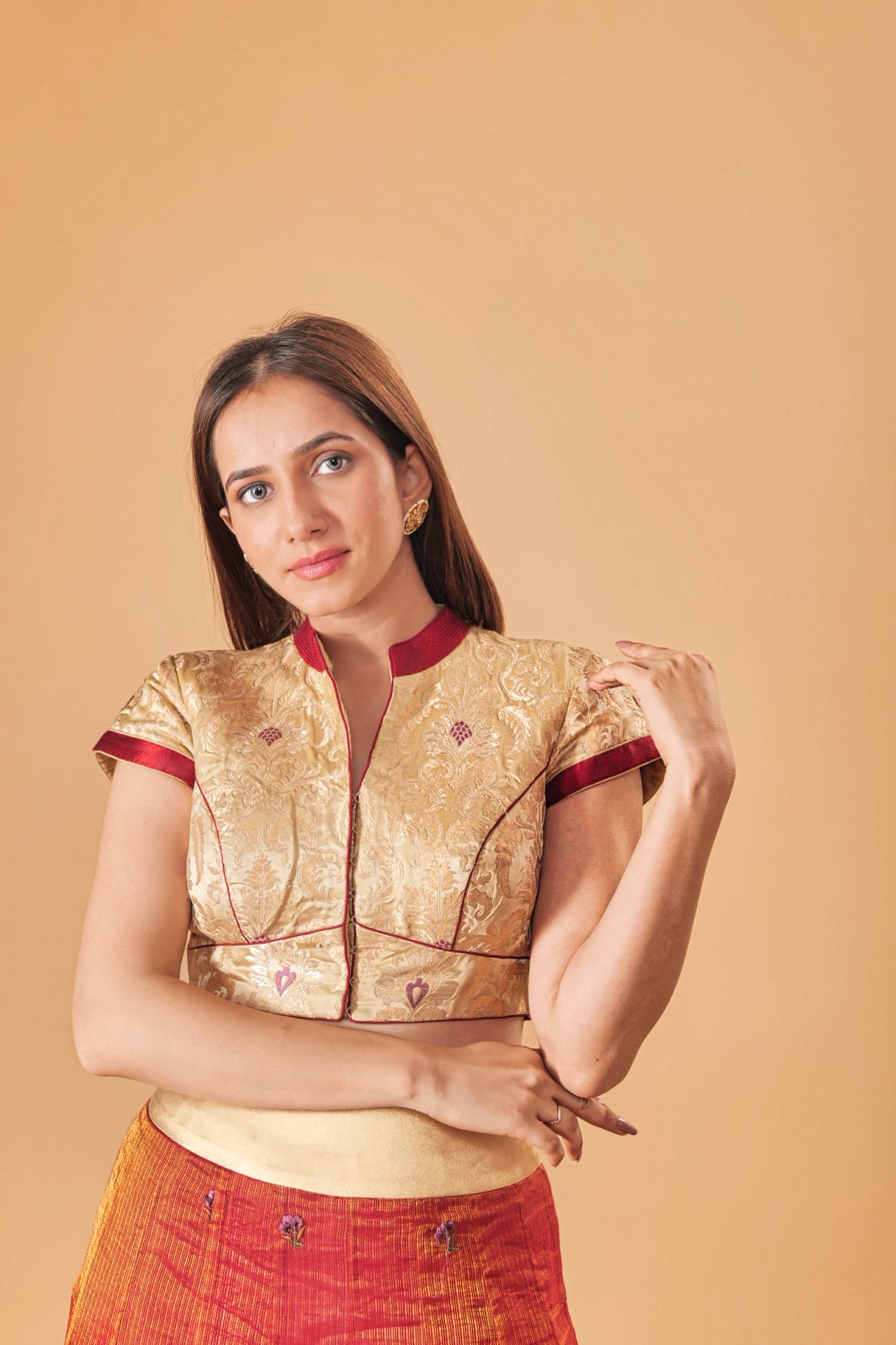 Gold Kin khaab high neck blouse