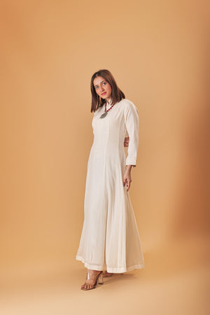 Pearl ivory soft crepe Indowestern semi Anarkali kurta
