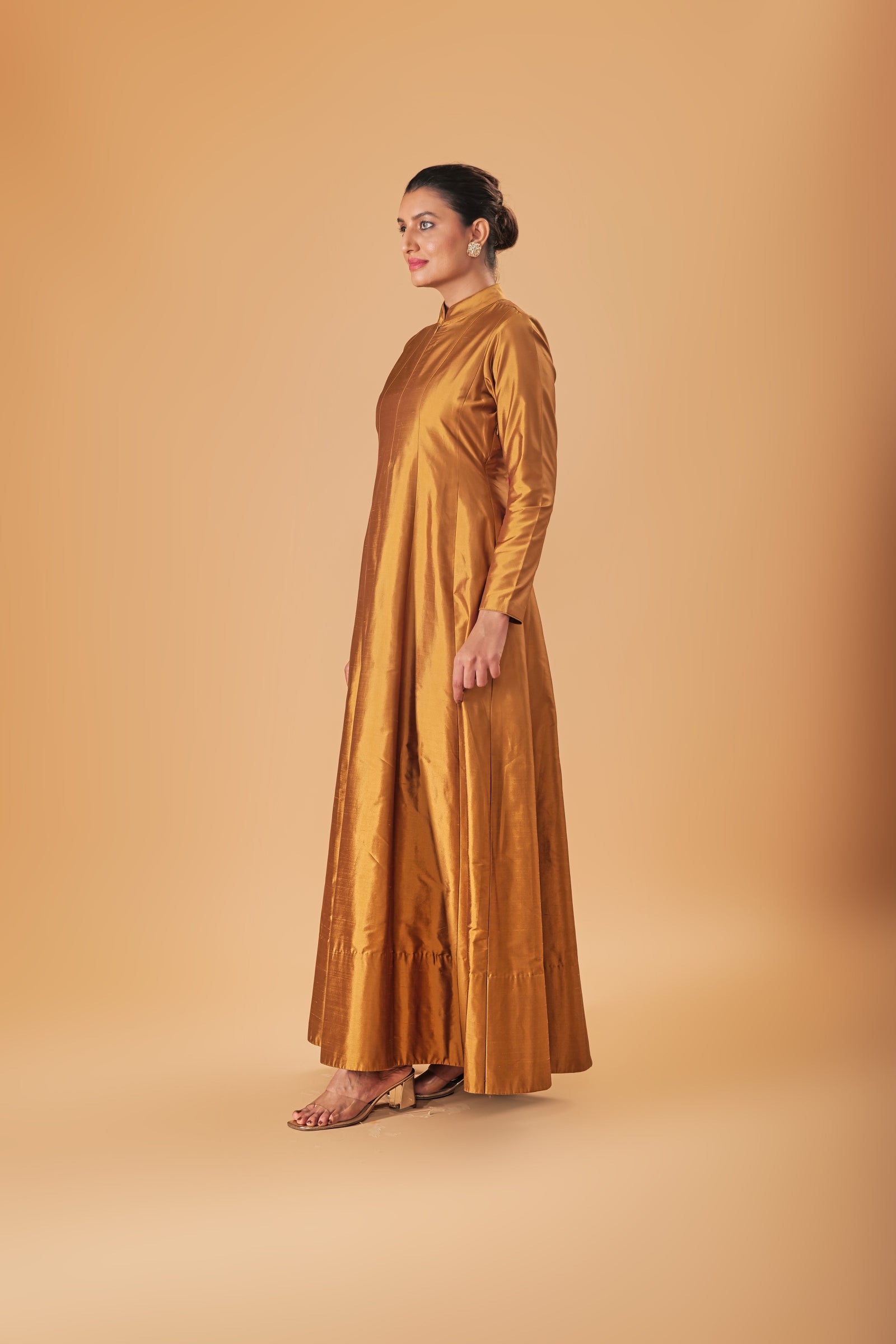 Indowestern Copper gold silk Semi Anarkali