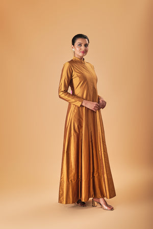 Indowestern Copper gold silk Semi Anarkali