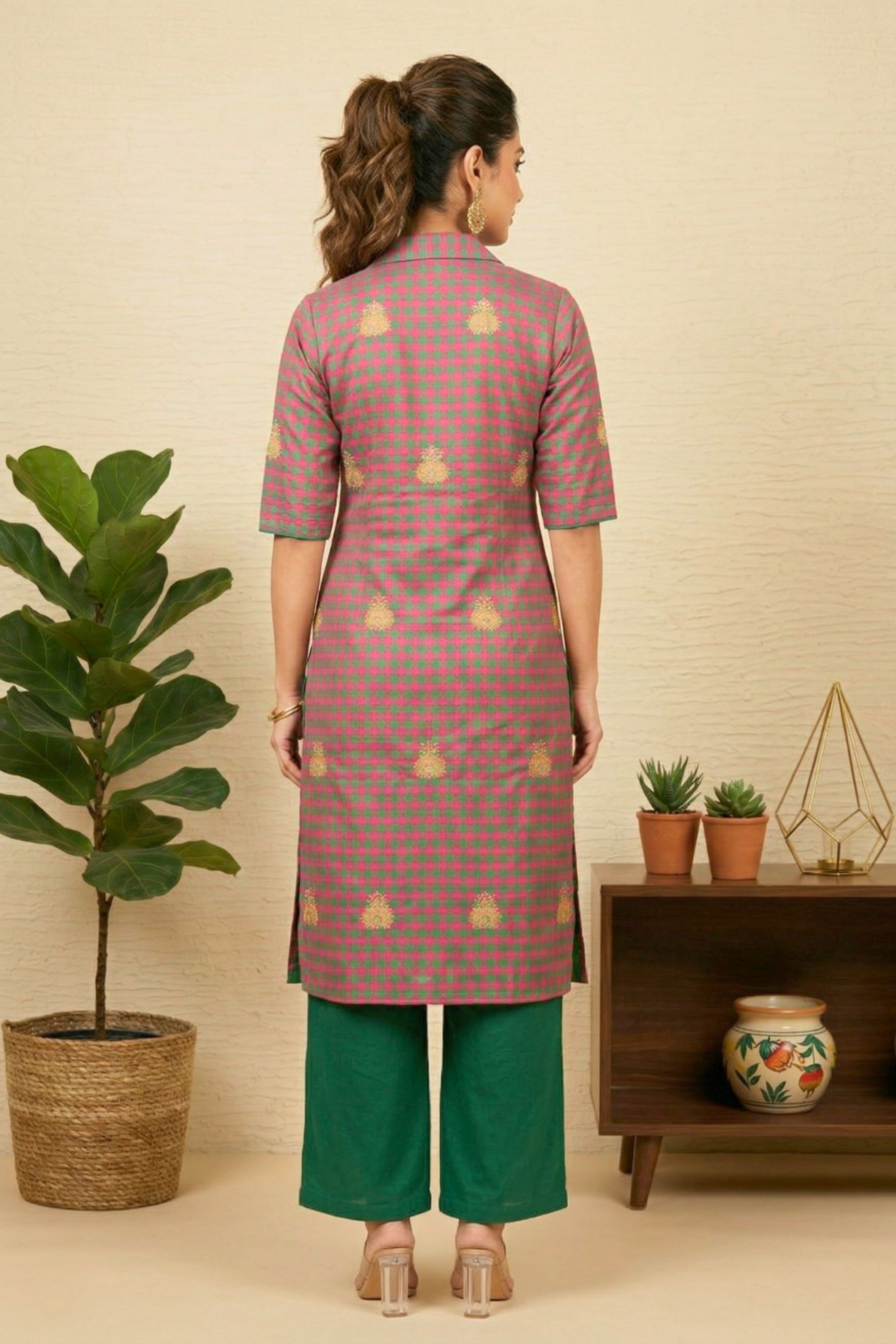 Multi checks silk Kurta