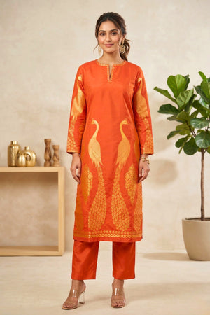 Deep orange silk kurta