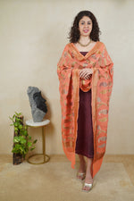 Burgundy maroon silk suit material with Peachish orange Banarasi chiffon dupatta