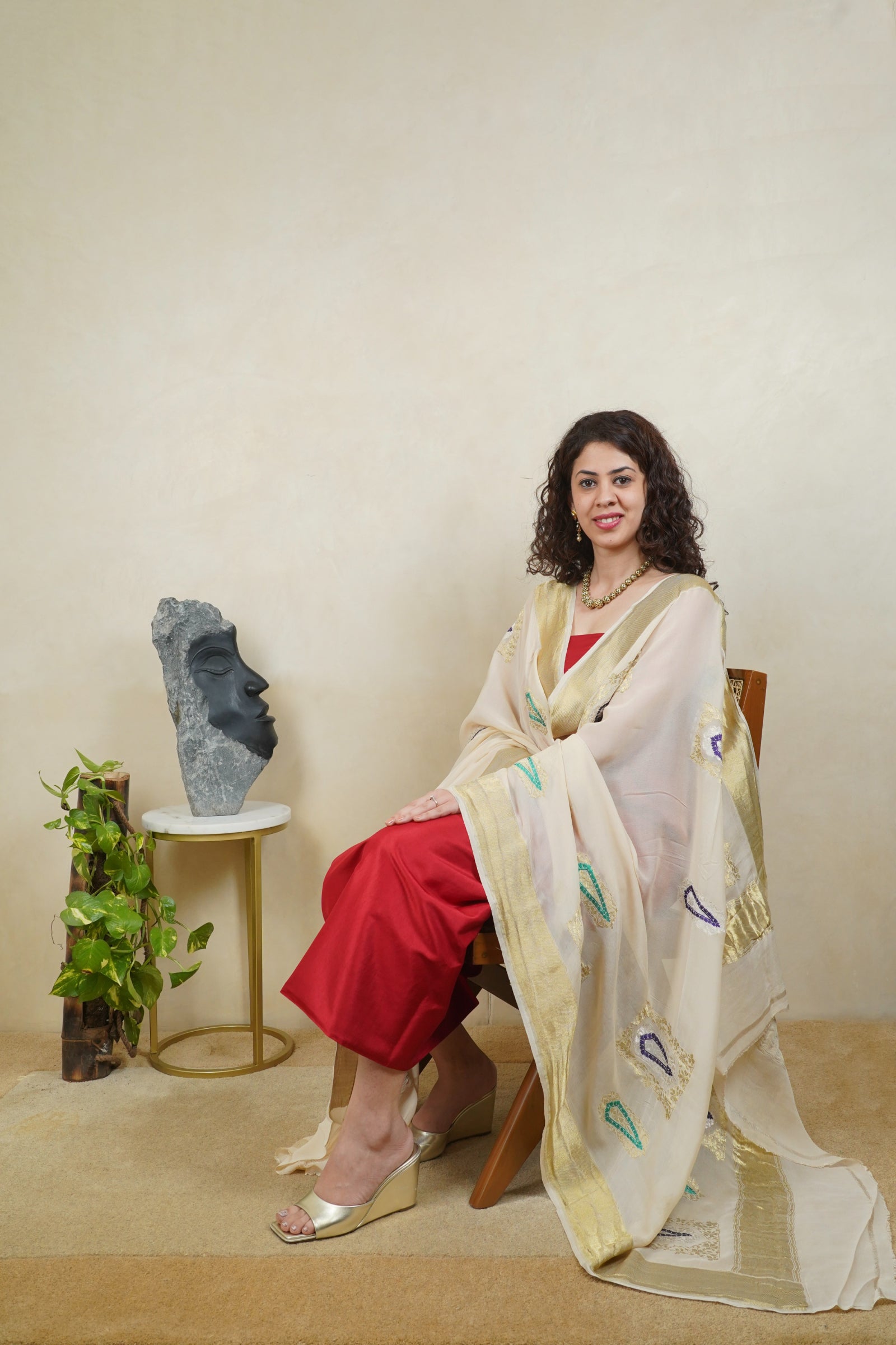 Red silk suit material and Rich gold Banarasi georgette dupatta
