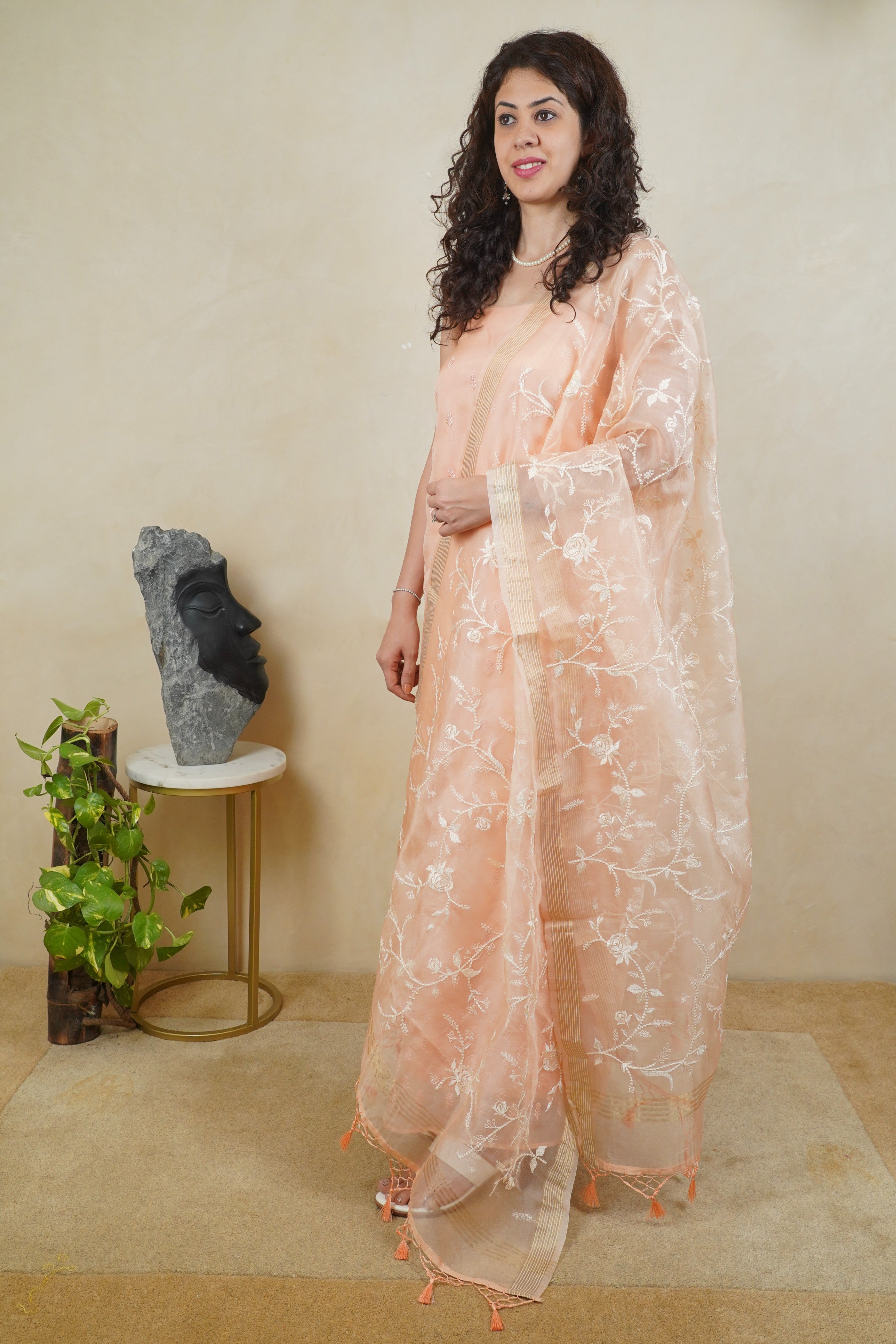 Vintage pink soft organza silk suit set
