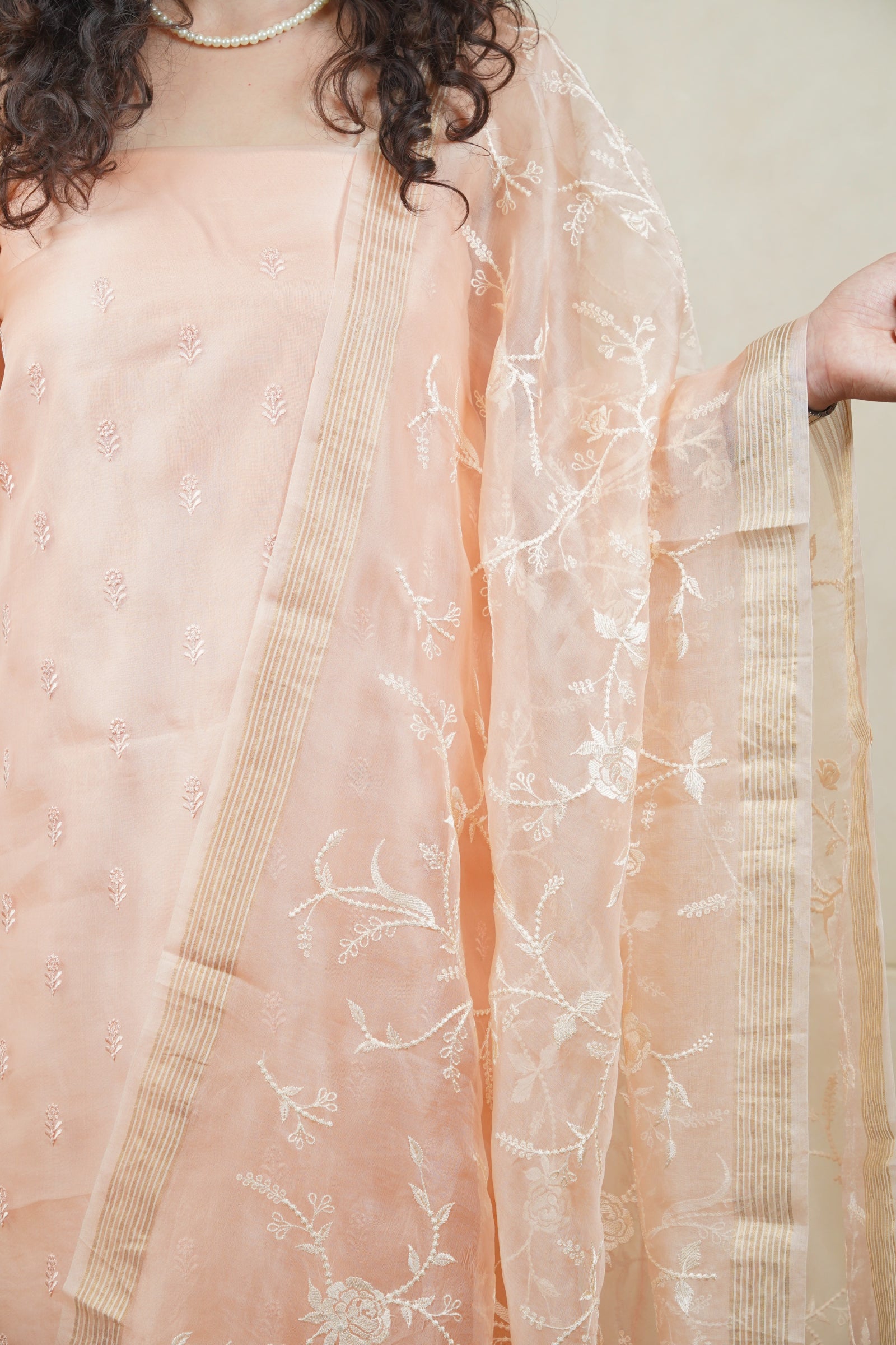 Vintage pink soft organza silk suit set