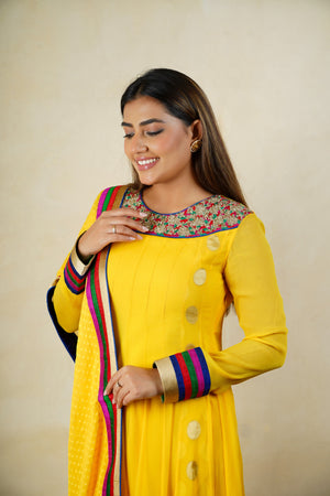 Sunshine yellow chiffon anarkali suit set