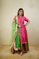 Pink and gold long jacket kurta style lehenga set
