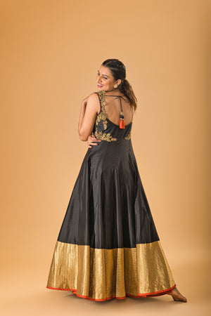 Black and gold silk gown