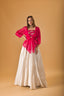 Indowestern White silk skirt and Fuscia Organza overlay set