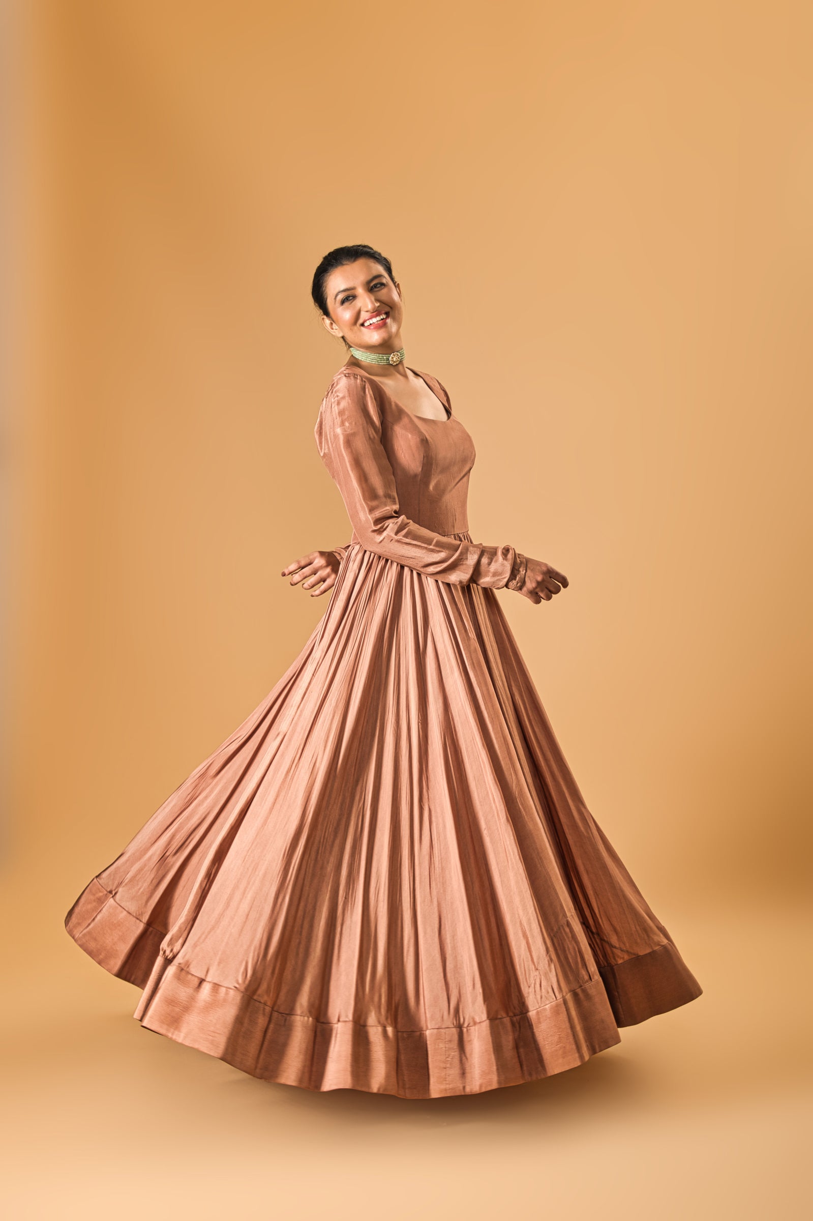 Wide ghera Chikoo brown Anarkali