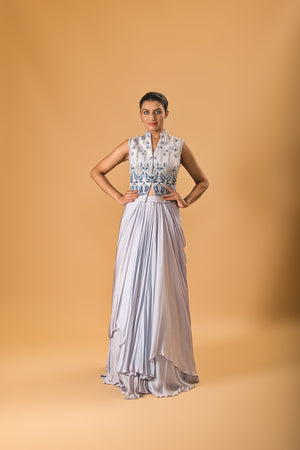 Lilac Indowestern drape lehenga