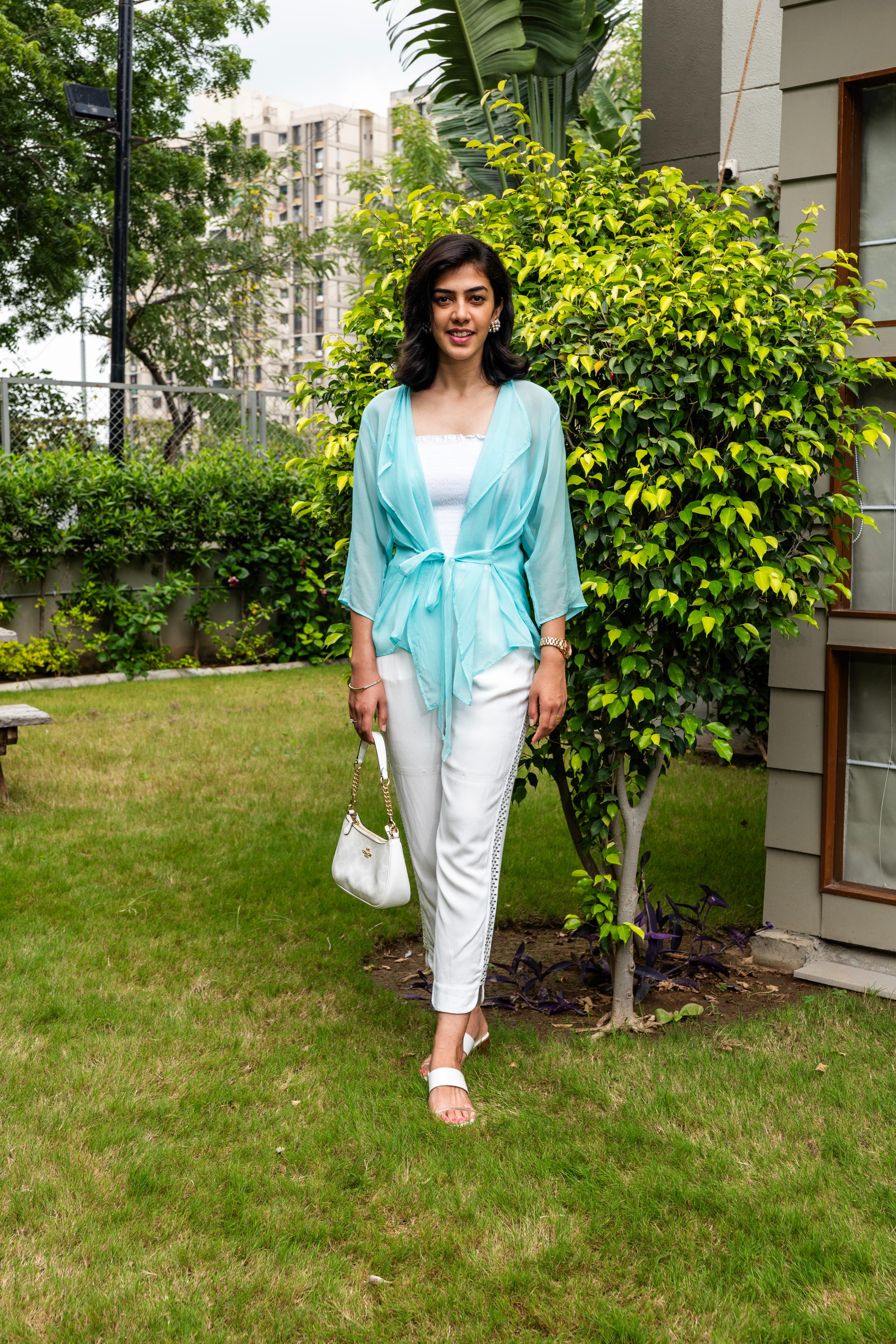 Aqua blue soft organza shrug