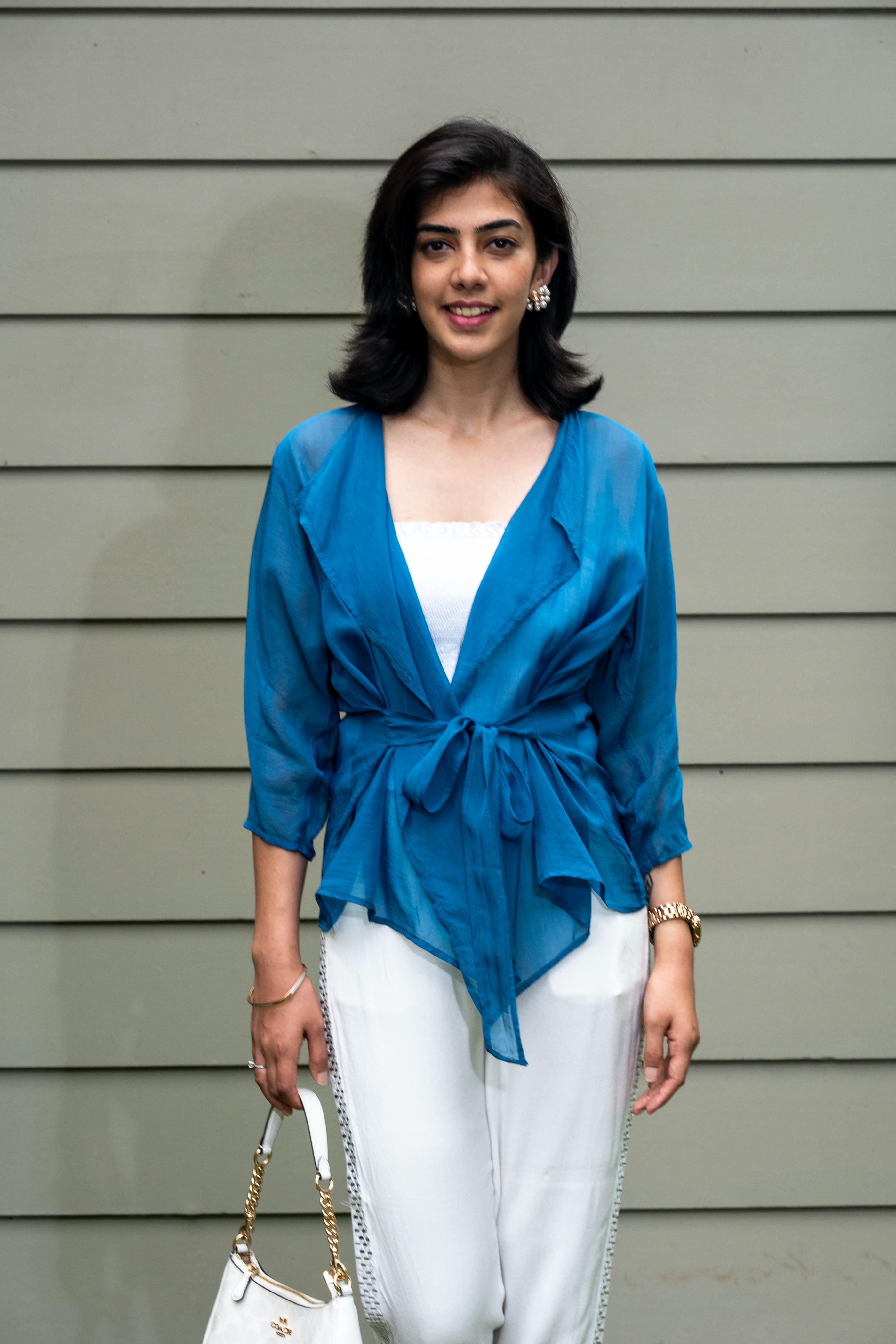 Denim blue soft organza shrug