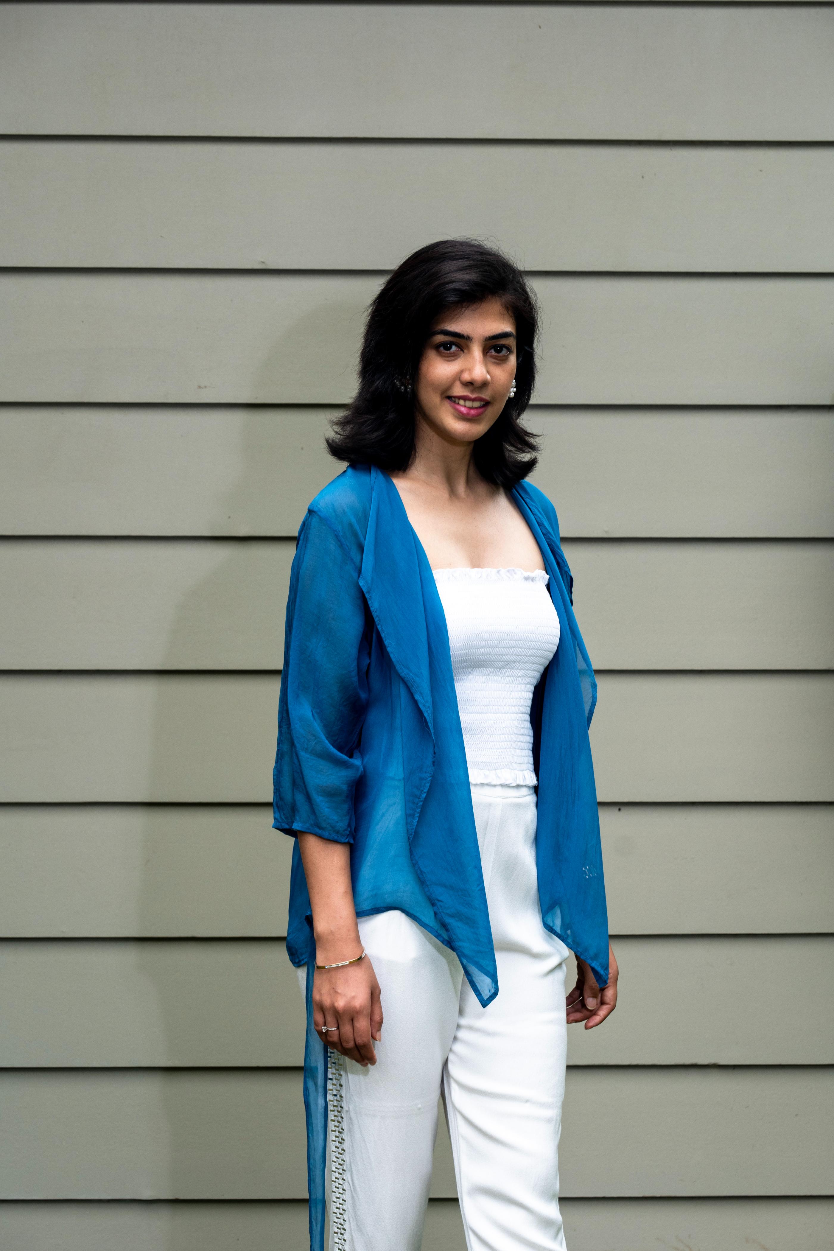 Denim blue soft organza shrug