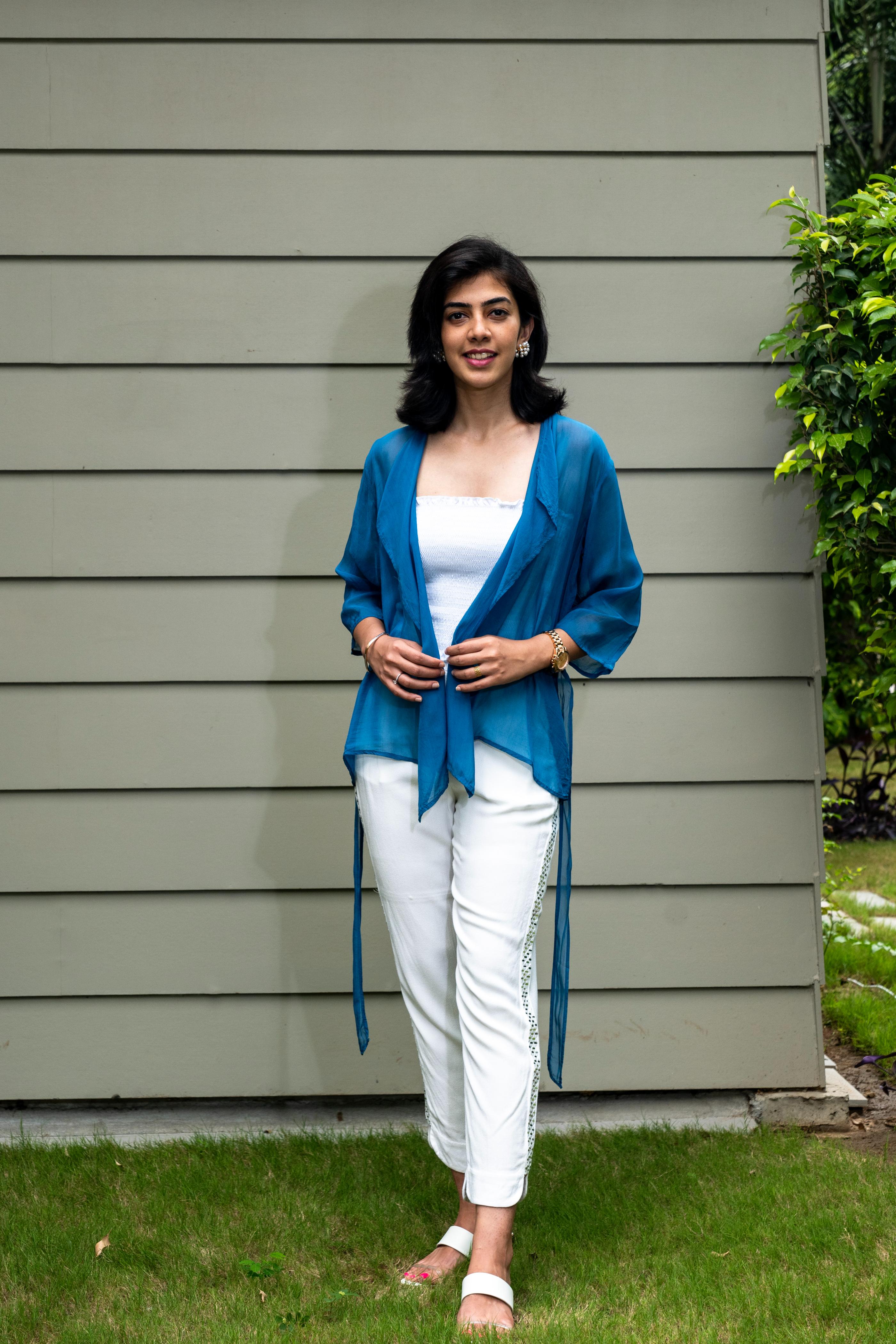 Denim blue soft organza shrug