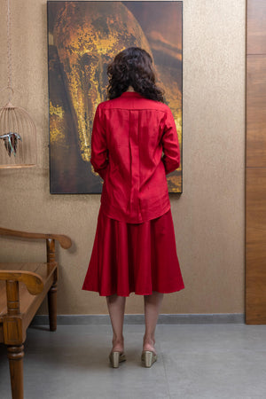 Rouge red soft silk Co - Ord top and skirt set