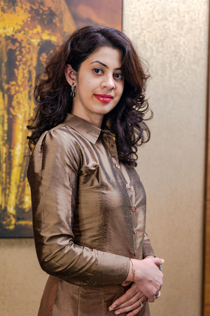 Chocolate brown silk shirt and skirt set
