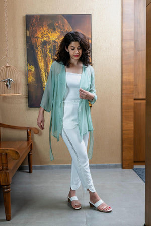 Moss green soft organza shrug