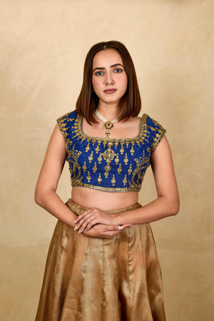 Royal blue Banarasi Tanchoi silk blouse