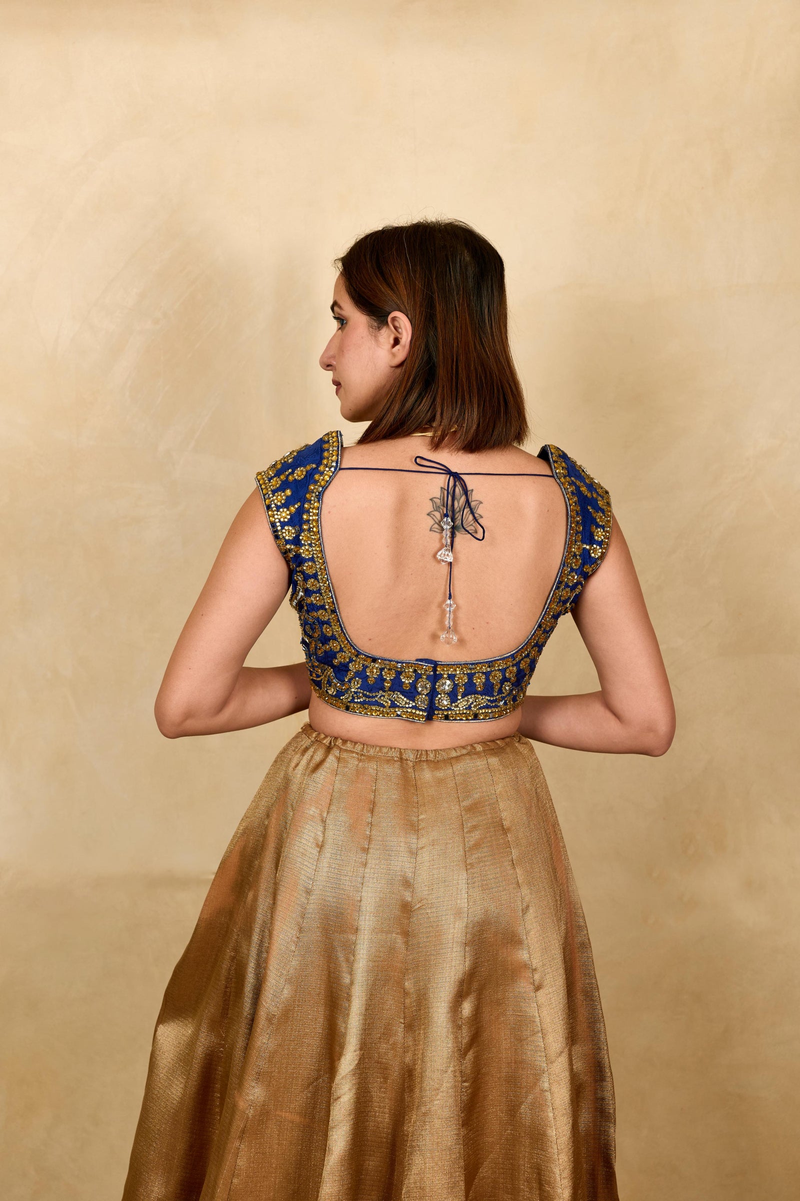 Royal blue Banarasi Tanchoi silk blouse