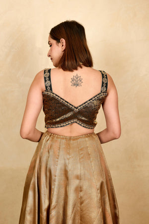 Black Banarasi silk sleeveless blouse