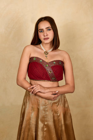 Maroon shimmer jewel tube blouse