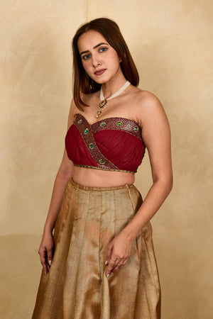 Maroon shimmer jewel tube blouse