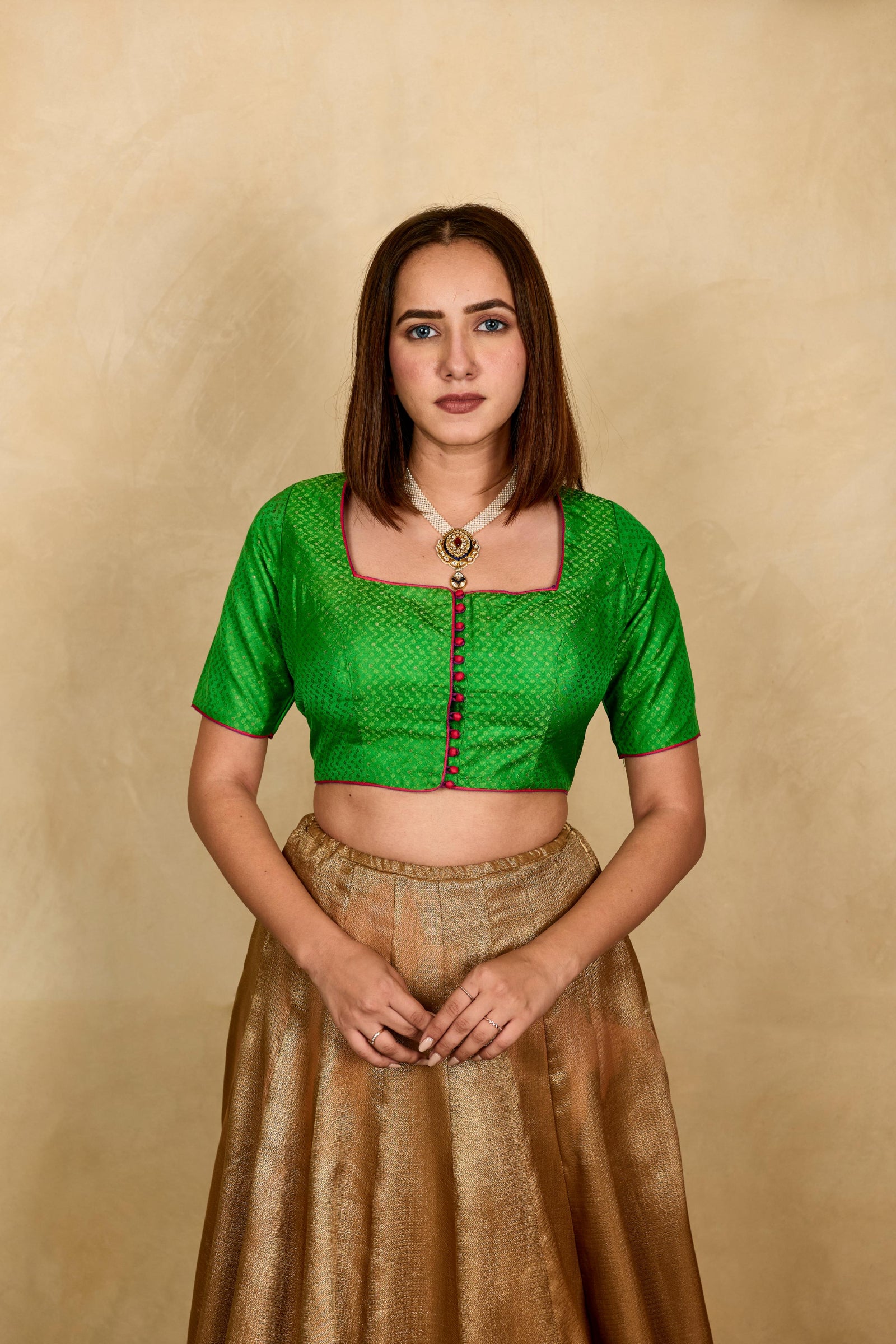 Parrot green silk blouse