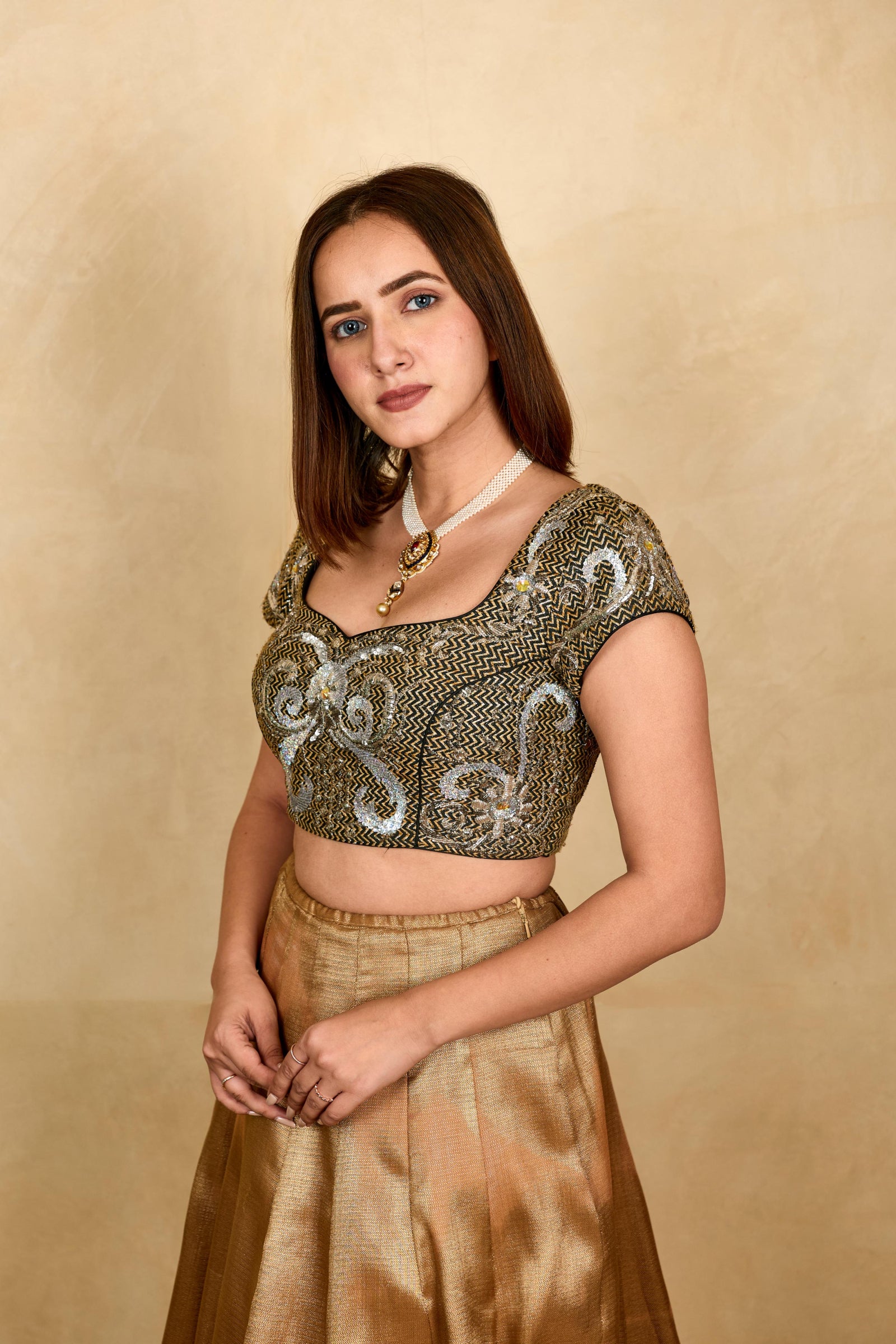 Black and silver Banarasi silk blouse