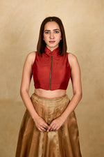 Rust high neck silk blouse