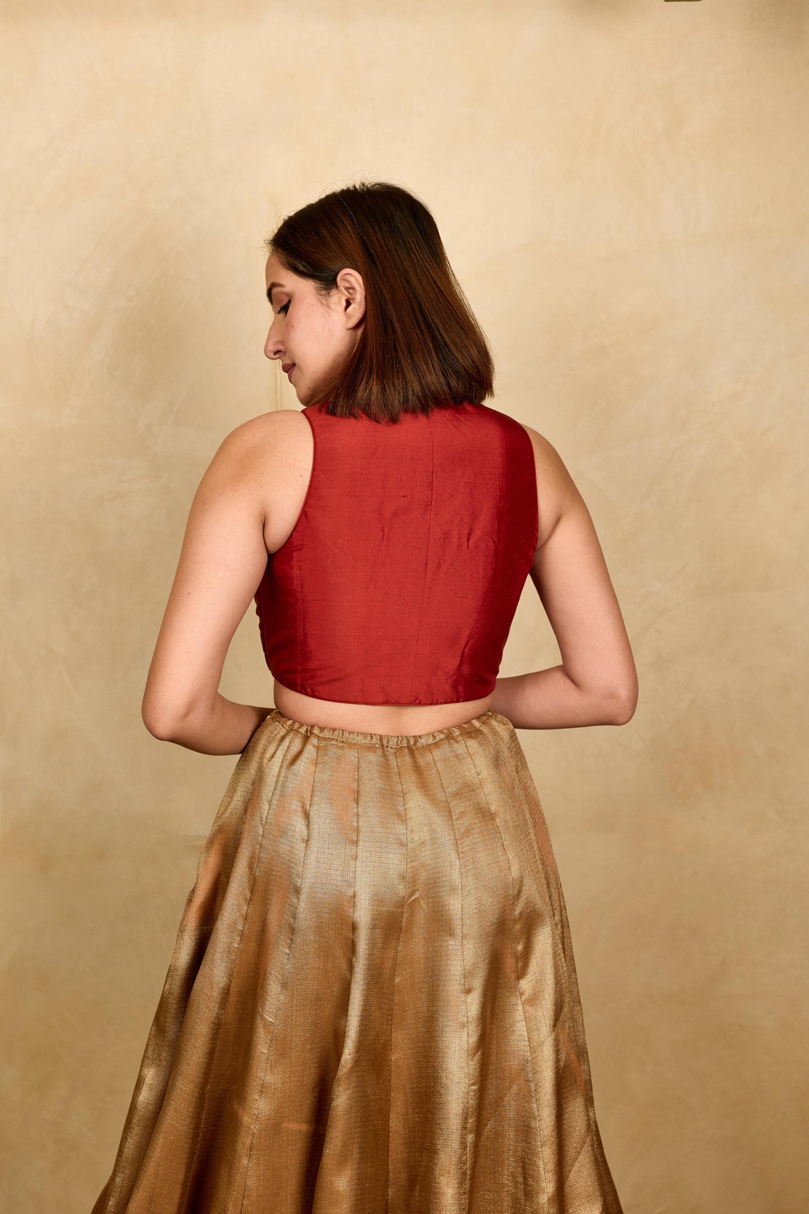 Rust high neck silk blouse